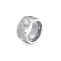 Bague large en acier inoxydable argenté avec cristaux étincelants sertis à fleur - US 6 / Couleur Acier