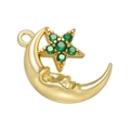 Pendentif lune et étoile doré serti de zircons verts avec un visage détaillé gravé - Zircon Vert