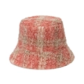 Classic pink checkered faux fur bucket hat for women in a vintage autumn winter style - 56cm-58cm / Pink Beige Plaid