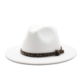 Cappello fedora bianco in lana con fascia leopardata per donna, accessorio moda stile jazz - M (56-58cm) / Bianco