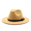 Classico cappello fedora in feltro cammello con elegante fascia leopardata - M (56-58cm) / Cammello