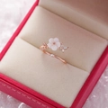 Detailed macro view of rose gold floral ring with zircon butterfly in a velvet gift box - 8#14119 (Rose Gold Shell Butterfly Flower)