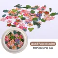 Nagelkunst-Holzzellstoff-Blumen-Set mit tropischen Blüten und Blättern, 50er Packung - 5# Tropische Flora (SP0014) / 50 Stk./Packung