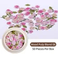 Rosa und beige Holzschliff Rose Nail Art Charms mit grünen Blättern in der 50er Box - 8# Blumen