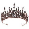 Macro view of baroque bridal tiara with dark grey crystals and antique copper leaf details - Antique Copper Black
