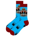 Blue crew socks with red accents and colorful crown patterns for men in soft cotton - Crown