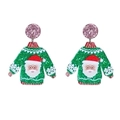 Festive Santa Claus ugly sweater earrings in green acrylic with pink glitter studs - Green Sweater-Santa Pattern