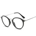 Montura de gafas redonda retro en acetato negro con patillas finas de metal plateado - Patas Plateadas / Marco negro brillante