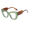 Cat-Eye-Brille mit transparentem grünem Rahmen und Bügeln in Schildpatt-Optik - Grüner Rahmen Transparente Linsen