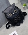 Zaino a forma di gufo in pelle PU nera con dettagli dorati e ricami di qualità - Nero