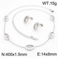 Silver stainless steel jewelry set featuring marquise-cut clear stones in 18K plating - Steel Color Necklace and Earrings Two Piece Set (KS204178-KLX)