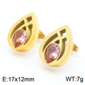 Orecchini a goccia dorati con pietre rosa in un elegante design traforato stile - Orecchini d'oro