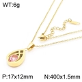 Collana in acciaio al titanio con zircone rosa a goccia e finitura dorata - Collana Oro