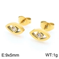 Golden evil eye stud earrings with round crystal inlay measuring 9x5mm in titanium steel - Gold Evil Eye Earrings (KE110089-KLX)