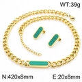 Conjunto de joyas de acero inoxidable de 18K con textura de malaquita verde y cadena - Verde (KS215412-LX)