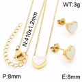 Conjunto de joyas de corazón dorado con collar de nácar blanco y pendientes de botón - Juego de 2 piezas dorado (KS199058-K)