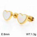 18K gold plated stainless steel heart earrings in white 8mm size with 1.3g weight - Gold (KE106237-K)