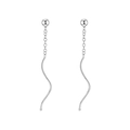Minimalist S925 sterling silver wavy threader earrings with sleek silver tassel drops - 925 Silver / Round Bead Style