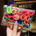 Colorful high-elastic hair ties set for girls in a transparent fashion jewelry pouch - Multicolored (100 Pcs)