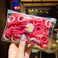 Elastic seamless hair ties set in red and pink colors with daisy pattern pouch - Deep Pink Style (7#) / 100pcs Pack