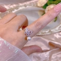 Elegant butterfly open ring with white pearl and sparkling cubic zirconia stones - A12#(Adjustable)-Butterfly Pearl