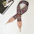 Ethnic floral embroidered purse strap with pink leather ends and gold metal buckles - Small Floral Pink Leather