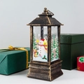 Vintage bronze Christmas LED lantern featuring snowman scene and sparkling glitter - Bronze Snowman