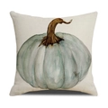 Detalle del estampado de calabaza otoñal en funda de cojín de lino estilo acuarela - Calabaza verde azulada individual (23YM28-3)