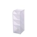 Vertical transparent plastic desktop organizer with four tilted storage compartments - Large Slanted / Clear