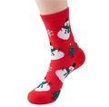 Detail of red Christmas socks featuring snowman and tree patterns on cotton fabric - Size 35-40 / Snowman / Red