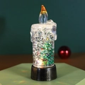 Christmas LED water candle with glittering silver sparkles and interior Christmas tree - Small Water Candle Tree