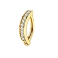 Curved golden stainless steel belly ring featuring white cubic zirconia stone pavé - Gold