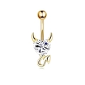 Golden little devil belly ring with heart-shaped zircon and curved tail design - Style 8