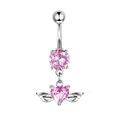 Piercing de ombligo de acero con circonita rosa de corazón y alas de ángel plata - Estilo Corazón Alas de Ángel (款式十二)