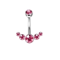 Piercing para el ombligo en plata con piedras de circón rosa de diseño curvado - Estilo Curvo de Diamantes de Imitación Rosa (款式十 圆球款)