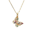 Golden butterfly necklace with colorful zircon stones on a minimalist gold chain - Colorful Square Zirconia Butterfly (CN001522YH)