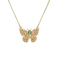 Golden butterfly necklace with pearls and green gemstone on a polished chain - Pearl Green Gemstone Butterfly (CN001519CX)