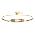 Adjustable gold bracelet with rainbow zircon plaque and hollow star design - Star / Gold