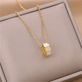 Titanium staal 18k roségouden slangenketting met witte schelp cilinder hanger in doos - Wit Parelmoer (8937-Witte Schelp)