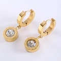 Golden stainless steel huggie earrings with roman numerals and clear zircon crystal - Gold
