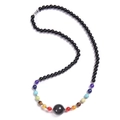 Black obsidian beaded necklace with colorful chakra stones and tiger eye pendant - Obsidian Necklace