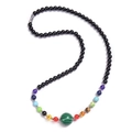 Black 6mm beaded chakra necklace with rainbow stones and striped green malachite - Malachite Necklace