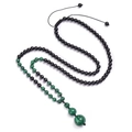 Collar de yoga trenzado con cuentas de lava negra y colgante de malaquita ojo de tigre - Collar de Malaquita