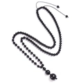 Collar retro de cuentas de lava negra con colgantes dobles y cordón ajustable trenzado - Collar de Obsidiana