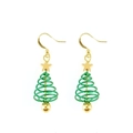 Festive green Christmas tree drop earrings with golden stars and spherical pendants - Golden Spiral Tree with Beads