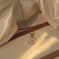 Pisces zodiac necklace with white shell inlay and 18K gold plated stainless steel chain - Pisces(HF-X2125)