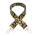 Detail of leopard print nylon shoulder strap with gold metal buckles on white background - Silver Clasp / Yellow
