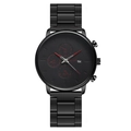 Stilvolle Herrenuhr aus schwarzem Stahl mit Chronograph, roten Zeigern und Datum - Rote Zeiger Schwarzes Armband