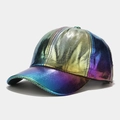Close-up of holographic laser texture and cracked metallic finish on baseball cap - Iridescent (Laser Style)