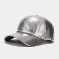 Detail of silver metallic textured baseball cap with futuristic holographic finish - Grey (Laser Style)